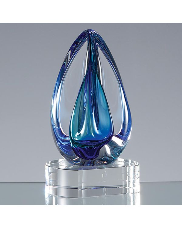 15cm Handmade Glass Blue and Teal Oval CrystalArt Award