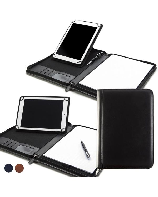 Sandringham Nappa Leather A4 Zipped Adjustable Tablet Holder With A Multi Position Tablet Stand
