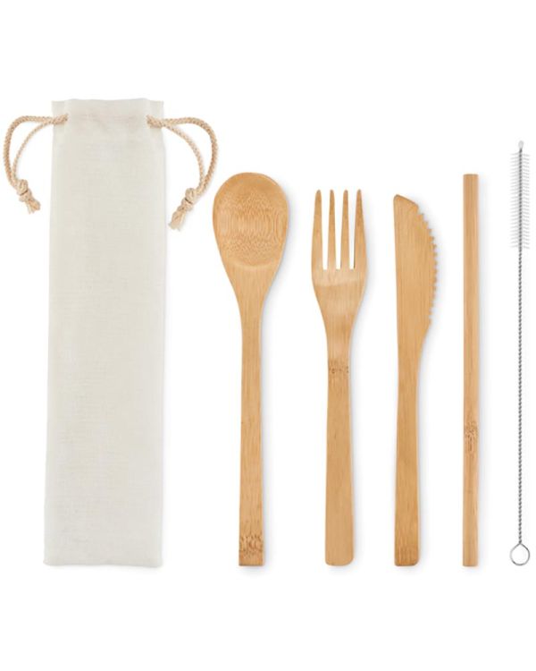 "Setstraw" Bamboo Cutlery With Straw