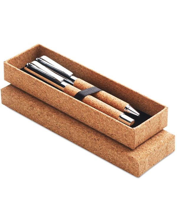 Quercus Metal Ball Pen Set In Cork Box