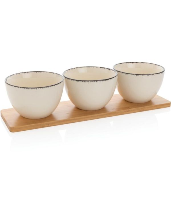 Ukiyo 3Pc Serving Bowl Set With Bamboo Tray