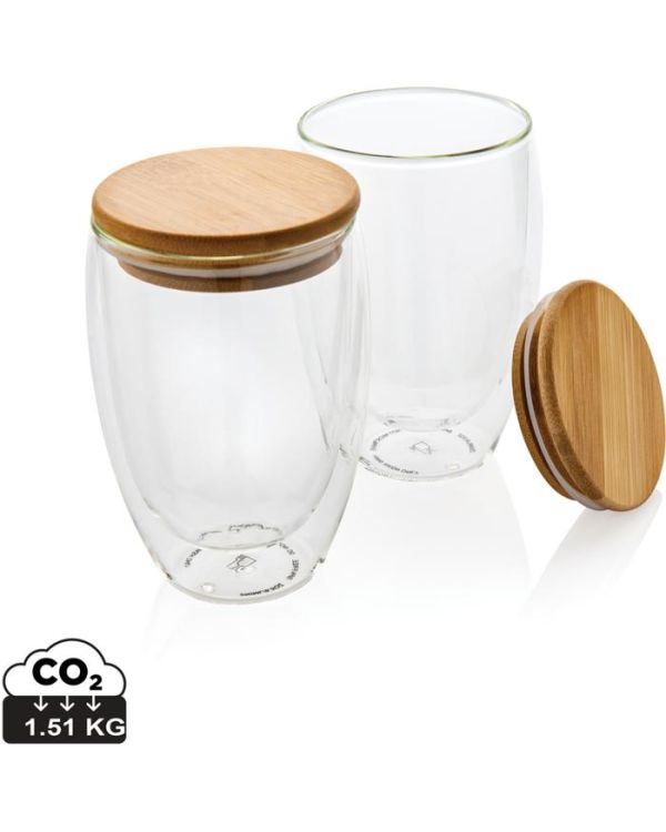 Double Wall Borosilicate Glass With Bamboo Lid 350ml 2Pc Set