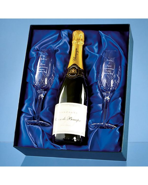 Blenheim Double Champagne Flute Gift Set with a 75cl Bottle of Brut House Champagne