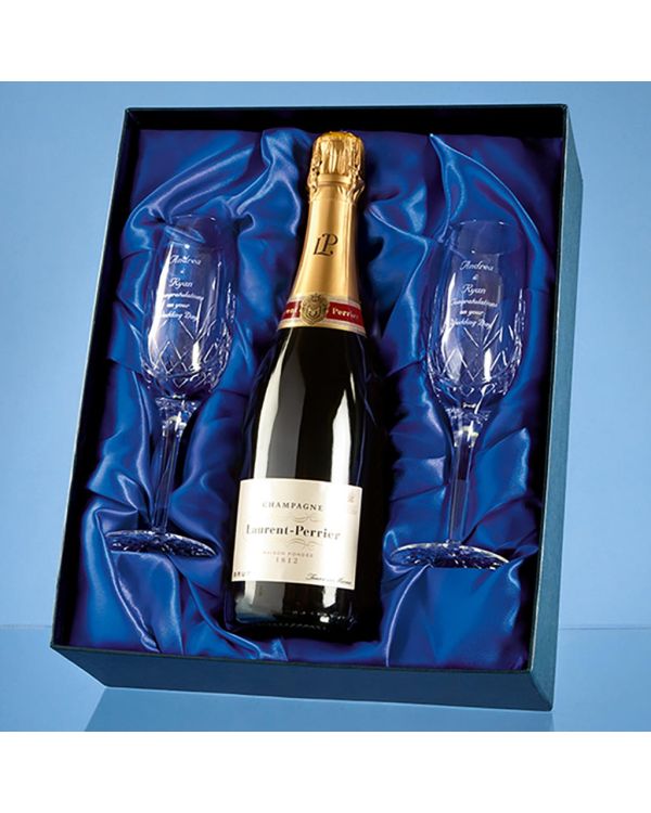 Blenheim Double Champagne Flute Gift Set with a 75cl Bottle of Laurent Perrier Champagne