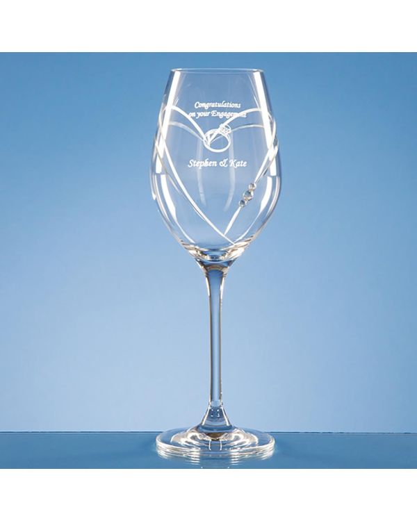 Single Diamante Wine Glass with Heart Shaped Cutting