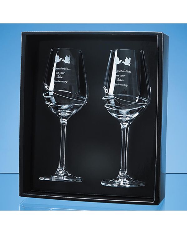 2 Diamante Wine Glasses with Modena Spiral Cutting in an attractive Gift Box