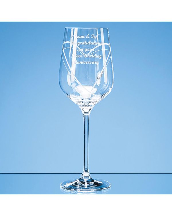Just For You' Diamante Wine Glass with Heart Shaped Cutting in an attractive Gift Box