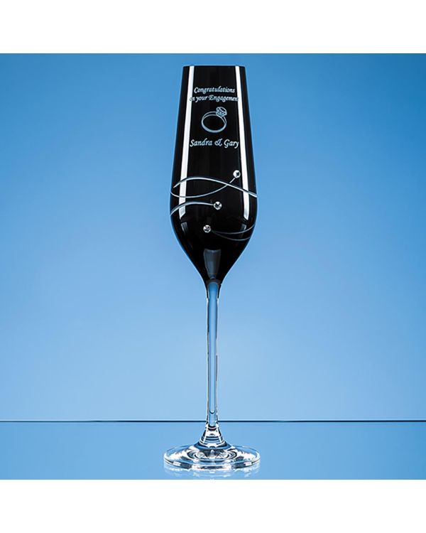 Single Onyx Black Diamante Champagne Flute with Spiral Design Cutting