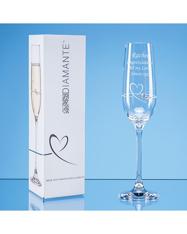 Single Diamante Petit Champagne Flute with Heart Design in an attractive Gift Box
