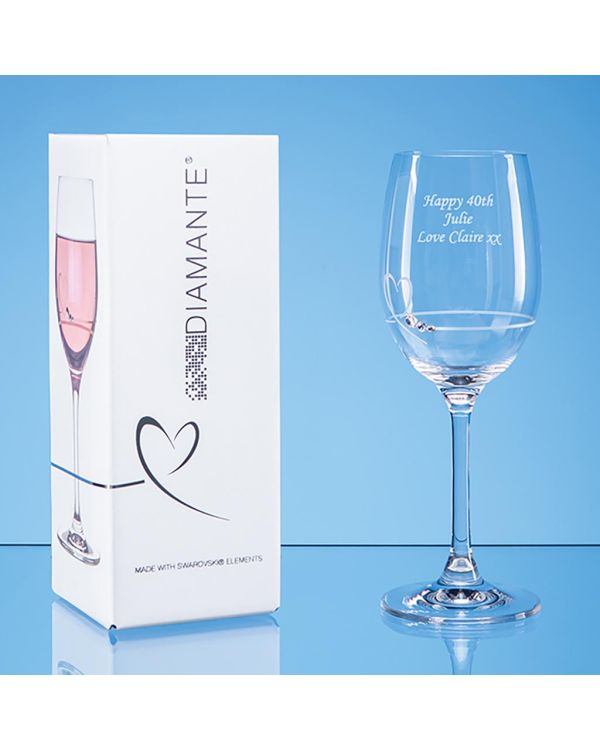 Single Diamante Petit Wine Glass with Heart Design in an attractive Gift Box