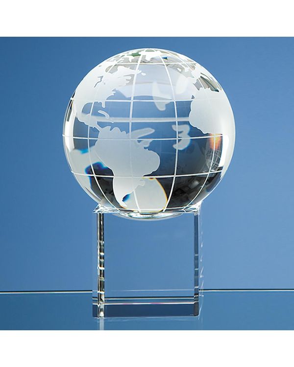 10cm Optical Crystal Globe on a Clear Crystal Base