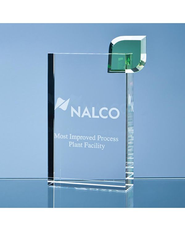 17cm Optical Crystal 'Eco Excellence' Award with a Single Green Leaf