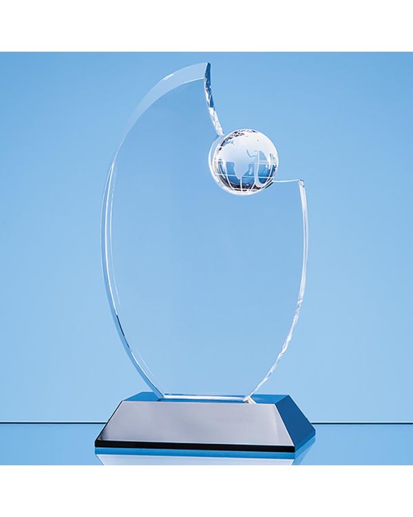 20.5cm Optical Crystal Globe Award Mounted on an Onyx Black Base