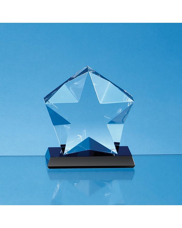 10cm x 4cm Optical Crystal Facetted Star Mounted on an Onyx Black Base