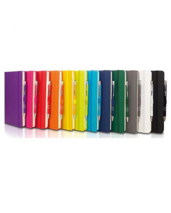 Dimes A5 Lined Soft Touch Notebook & Pen Set. Supplied With A Colour Matched Ballpen Printed One Colour.