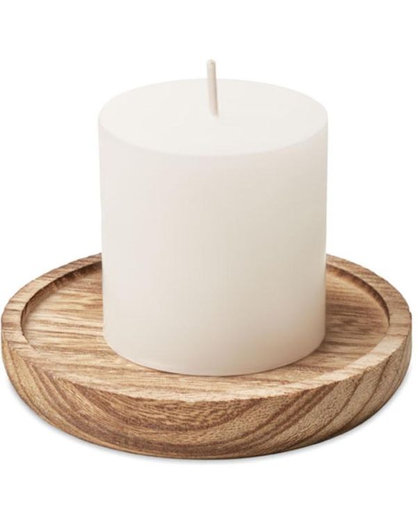 "Pentas" Candle On Round Wooden Base