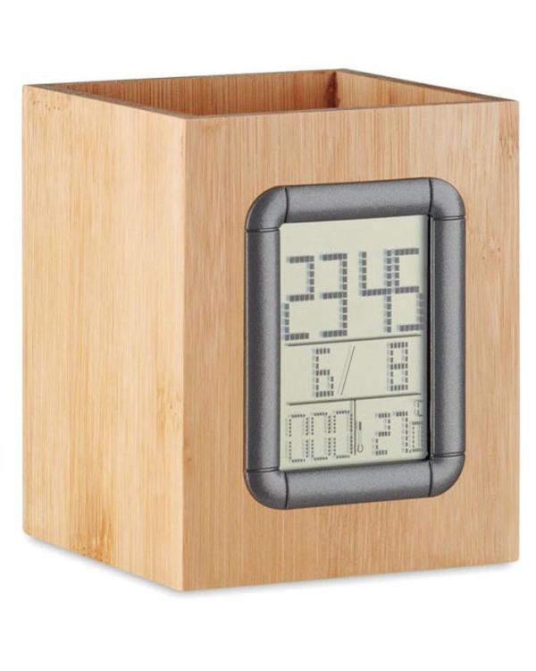 Manila Bamboo Penholder And LCD Clock
